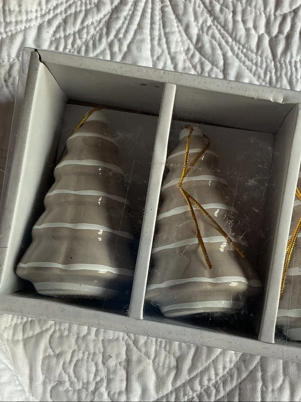 Set of 4 Ceramic Grey Christmas Tree Ornaments